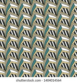 Paper cut art vector illustration with petals. Seamless repeat pattern with graphic green, black, olive and white ornaments.