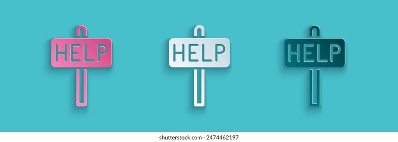 Paper cut Ask for help text icon isolated on blue background. Paper art style. Vector