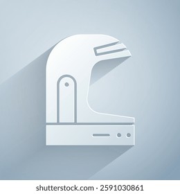 Paper cut Astronaut helmet icon isolated on grey background. Paper art style. Vector Illustration