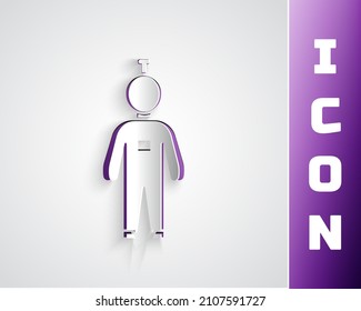 Paper cut Astronaut icon isolated on grey background. Paper art style. Vector Illustration