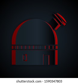 Paper cut Astronomical observatory icon isolated on black background. Paper art style. Vector Illustration