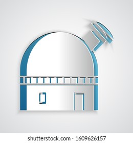 Paper cut Astronomical observatory icon isolated on grey background. Paper art style. Vector Illustration