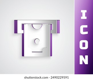 Paper cut ATM - Automated teller machine and money icon isolated on grey background. Paper art style. Vector