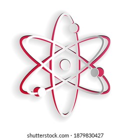 Paper cut Atom icon isolated on white background. Symbol of science, education, nuclear physics, scientific research. Electrons and protonssign. Paper art style. Vector.
