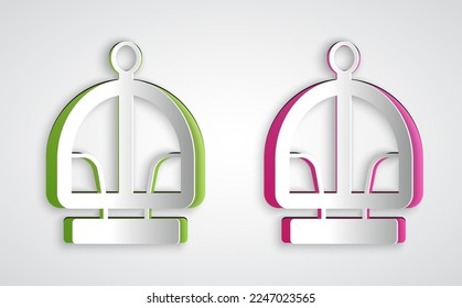 Paper cut Attraction carousel icon isolated on grey background. Amusement park. Childrens entertainment playground, recreation park. Paper art style. Vector