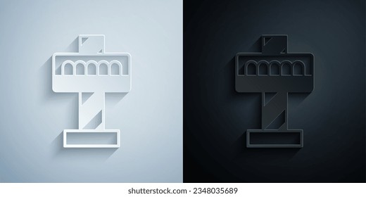 Paper cut Attraction carousel icon isolated on grey and black background. Amusement park. Childrens entertainment playground, recreation park. Paper art style. Vector