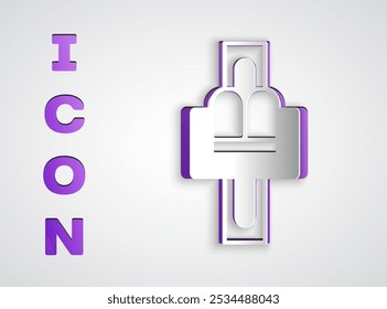Paper cut Attraction carousel icon isolated on grey background. Amusement park. Childrens entertainment playground, recreation park. Paper art style. Vector
