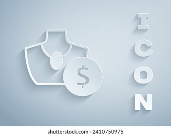 Paper cut Auction jewelry sale icon isolated on grey background. Auction bidding. Sale and buyers. Paper art style. Vector