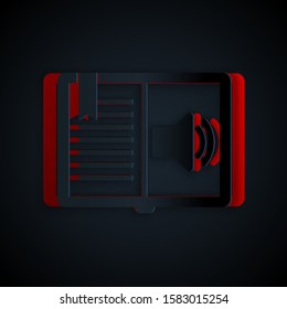 Paper cut Audio book icon isolated on black background. Audio guide sign. Online learning concept. Paper art style. Vector Illustration
