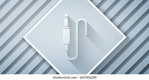 Papier geschnitten Audio-Jack Symbol einzeln auf grauem Hintergrund. Audiokabel für die Soundausrüstung zum Anschluss. Steckkabel. Musikinstrument. Kunststil aus Papier. Vektorillustration-Illustration