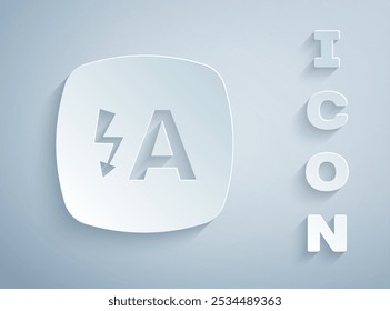 Paper cut Auto flash icon isolated on grey background. Automatic flash. Paper art style. Vector