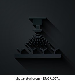 Paper cut Automatic irrigation sprinklers icon isolated on black background. Watering equipment. Garden element. Spray gun icon. Paper art style. Vector Illustration