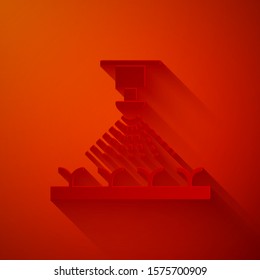 Paper cut Automatic irrigation sprinklers icon isolated on red background. Watering equipment. Garden element. Spray gun icon. Paper art style. Vector Illustration