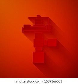 Paper cut Automatic irrigation sprinklers icon isolated on red background. Watering equipment. Garden element. Spray gun icon. Paper art style. Vector Illustration