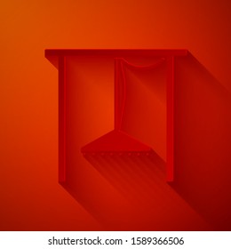 Paper cut Automatic irrigation sprinklers icon isolated on red background. Watering equipment. Garden element. Spray gun icon. Paper art style. Vector Illustration