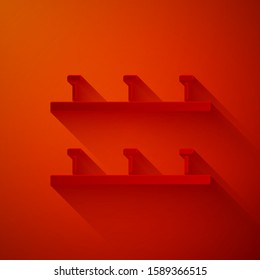 Paper cut Automatic irrigation sprinklers icon isolated on red background. Watering equipment. Garden element. Spray gun icon. Paper art style. Vector Illustration
