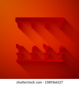 Paper cut Automatic irrigation sprinklers icon isolated on red background. Watering equipment. Garden element. Spray gun icon. Paper art style. Vector Illustration