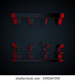 Paper cut Automatic irrigation sprinklers icon isolated on black background. Watering equipment. Garden element. Spray gun icon. Paper art style. Vector Illustration