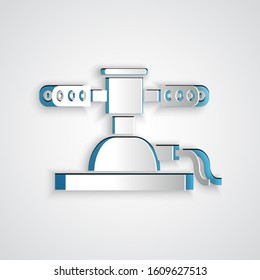 Paper cut Automatic irrigation sprinklers icon isolated on grey background. Watering equipment. Garden element. Spray gun icon. Paper art style. Vector Illustration