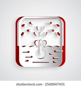Paper cut Automatic irrigation sprinklers icon isolated on grey background. Watering equipment. Garden element. Spray gun icon. Paper art style. Vector
