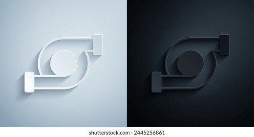 Paper cut Automotive turbocharger icon isolated on grey and black background. Vehicle performance turbo. Turbo compressor induction. Paper art style. Vector