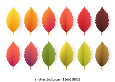 Paper cut autumn leaves set. Fall leaves colorful paper collection. Vector illustration