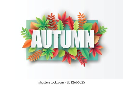  paper cut of Autumn ,maple leaves on  background. Vector illustration.