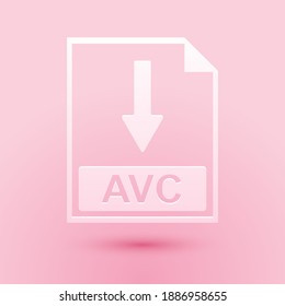 Icono de documento de archivo AVC de corte de papel. Descargar icono del botón AVC aislado en fondo rosado. Estilo de arte de papel. Vector.