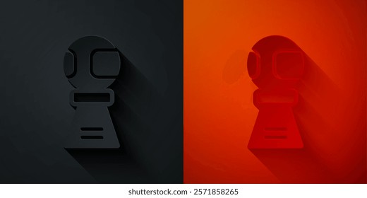 Paper cut Award cup with baseball ball icon isolated on black and red background. Winner trophy symbol. Championship or competition trophy. Sports achievement. Paper art style. Vector