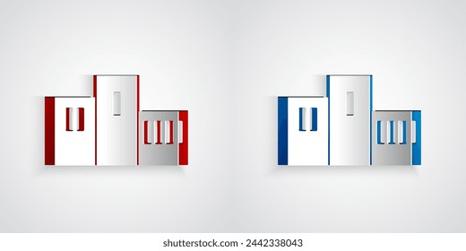 Paper cut Award over sports winner podium icon isolated on grey background. Paper art style. Vector
