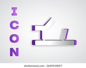 Paper cut Baby shoes icon isolated on grey background. Sandal sign. Paper art style. Vector