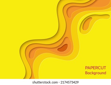 Paper cut background. Abstract paper art. Vector design Wavy geometric liquid flow graphic. Celebration yellow cheese theme.
