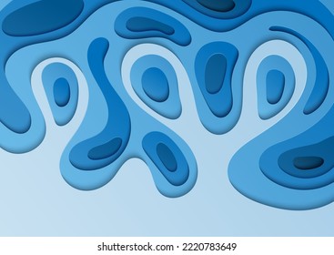 Paper cut background. Abstract paper art. Vector design Wavy geometric liquid flow graphic in blue color.
