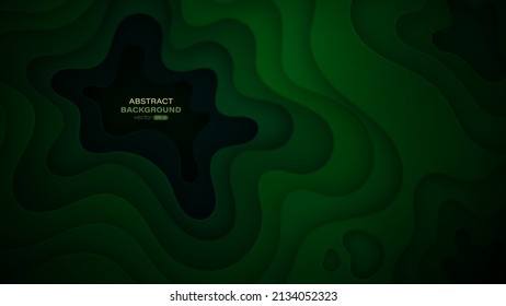 Paper cut background. Abstract dark green layer smooth bending objects. Vector illustration