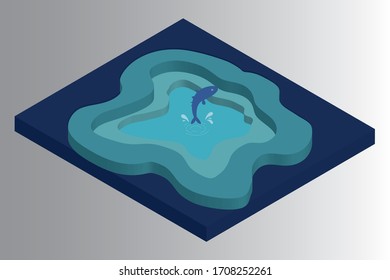 Paper cut background. Abstract papercut decoration with fishpool 3d drop water.