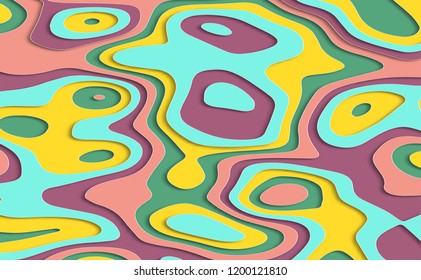 Paper cut background. Abstract realistic paper decoration for design textured with cardboard wavy pastel layers. 3D abstract background and paper cut shapes. Vector illustration. Cover layout design 
