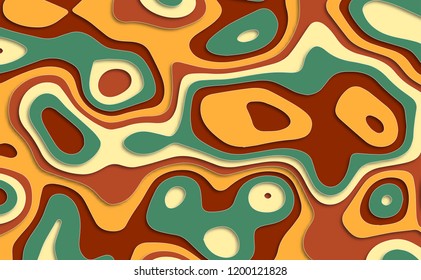 Paper cut background. Abstract realistic paper decoration for design textured with cardboard wavy pastel layers. 3D abstract background and paper cut shapes. Vector illustration. Cover layout design 