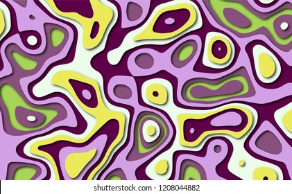 Paper cut background. Abstract realistic paper decoration for design textured with cardboard wavy pastel layers. 3D abstract background and paper cut shapes. Vector illustration. Cover layout design 