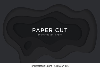 Paper cut background. Abstract realistic paper decoration for design textured with cardboard wavy black layers. 3d Relief. Carving art. Vector illustration. Cover layout design template. - Vector