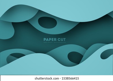 Paper cut background. Abstract realistic papercut decoration textured with cardboard wavy layers. 3d topography relief. Carving art. Vector illustration. Cover layout material design template.