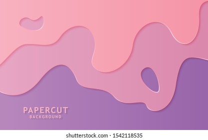 Paper cut background. Abstract realistic paper decoration for design textured with cardboard wavy pink layers. 3d Relief. Carving art. Vector illustration. Cover layout design template.