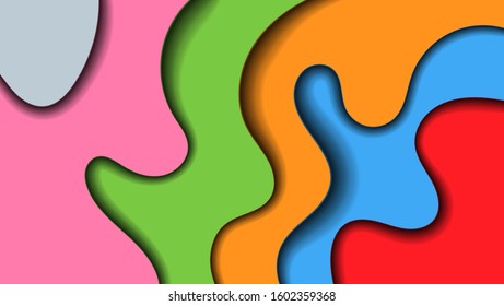 Paper cut background. Abstract realistic paper decoration for textured designs with cardboard wavy color ful layers. 3d relief. Carving art. Vector illustration. 