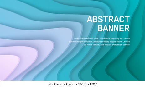 Paper cut background. Abstract realistic paper decoration for design, wavy gradient transition of green to purple layers. 3d Relief. Carving art. Cover layout design template. Vector eps 10 format