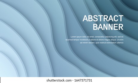 Paper cut background. Abstract realistic paper decoration for design, wavy gradient transition of white and blue layers. 3d Relief. Carving art. Cover layout design template. Vector eps 10 format