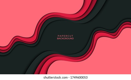 Paper cut background. Abstract realistic paper decoration for design textured with cardboard wavy  layers. 3d Relief. Carving art. Vector illustration. Cover layout design template.