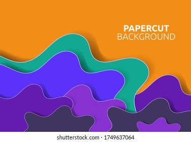 Paper cut background. Abstract realistic paper decoration for design textured with cardboard wavy  layers. 3d Relief. Carving art. Vector illustration. Cover layout design template.