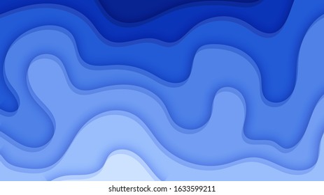 Paper cut background of blue color. Abstract soft blue paper poster textured with wavy layers. Carving craft. Vector EPS 10 format. Cover layout design template
