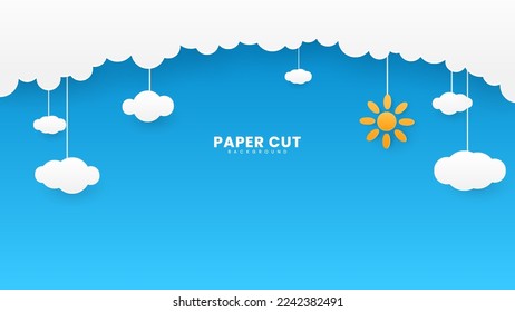Fondo de corte de papel con ornamento en la nube. Fondo del tema de verano. Adecuado para carteles, carteles, folletos o fondos de presentación