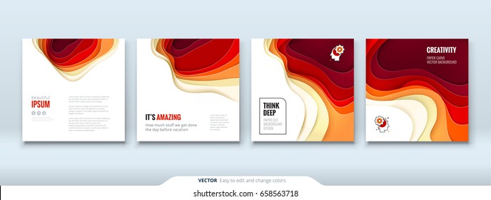 Paper cut background concept Paper carve abstract background for card banner brochure flyer design in red orange yellow colors