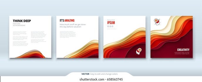 Paper cut background concept Paper carve abstract background for card banner brochure flyer design in red orange yellow colors